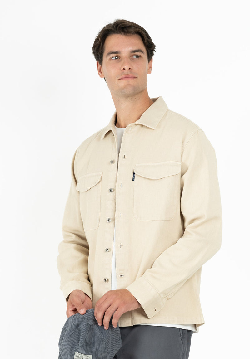 Sobrecamisa Sarga Remaches Beige